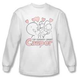 Casper The Friendly Ghost Shirt Hearts Long Sleeve White Tee T-Shirt