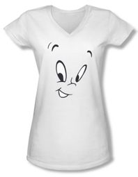 Casper The Friendly Ghost Shirt Juniors V Neck Ghost Face White T-Shirt