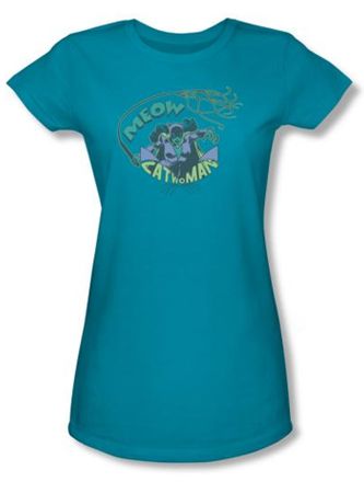 Catwoman Juniors T-shirt - Meow Catwoman Turquoise Tee