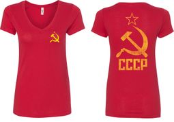 CCCP Hammer Sickle Soviet Union (Front & Back) Ladies V-neck CCCP Hammer Sickle Soviet Union (Front & Back) Ladies V-neck