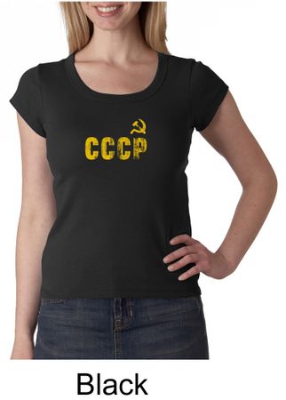 CCCP Ladies T-shirt Soviet Union USSR Insignia Scoop Neck Shirt