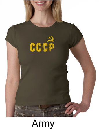 CCCP Ladies T-shirt Soviet Union USSR Russia Insignia Crew Neck Shirt