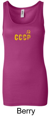 CCCP Ladies Tank Top Soviet Union USSR Insignia Longer Length Tanktop
