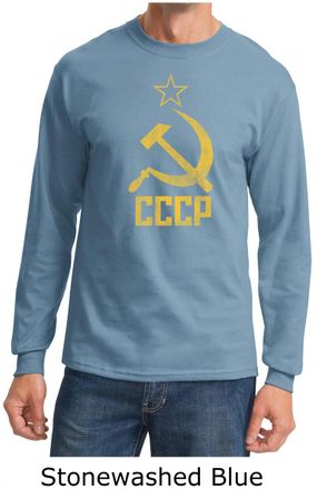 CCCP Shirt Distressed Soviet Union Communism Adult Long Sleeve Shirt
