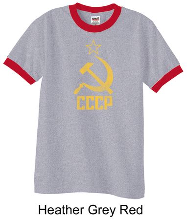 CCCP Shirt Distressed Soviet Union Communism Adult Ringer Shirt
