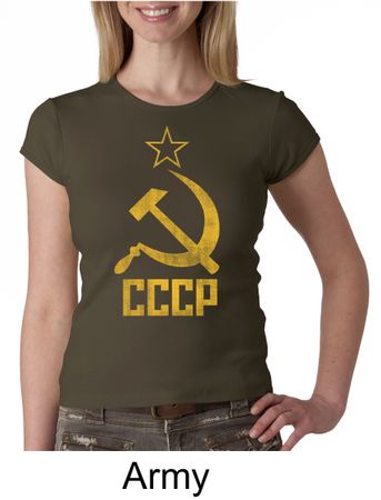CCCP Shirt Distressed Soviet Union Communism Ladies Crew Neck Shirt