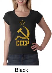 CCCP Shirt Distressed Soviet Union Communism Ladies Scoop Neck Shirt