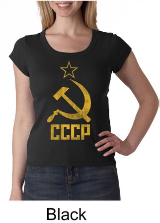CCCP Shirt Distressed Soviet Union Communism Ladies Scoop Neck Shirt