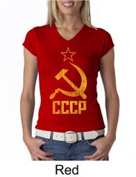 CCCP Shirt Distressed Soviet Union Communism Ladies V-neck Shirt