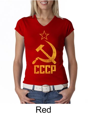 CCCP Shirt Distressed Soviet Union Communism Ladies V-neck Shirt