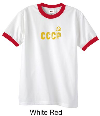 CCCP T-shirt Soviet Union USSR Russia Insignia Adult Ringer Shirt