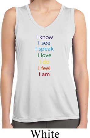 Chakra Words Ladies Sleeveless Moisture Wicking Shirt