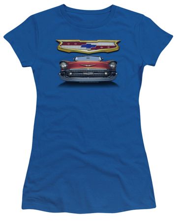 Chevy Juniors Shirt 1957 Bel Air Grille Royal Blue T-Shirt