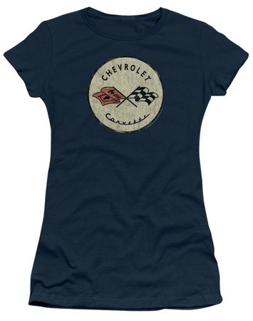 Chevy Juniors Shirt Corvette Old Vette Logo Navy Blue T-Shirt