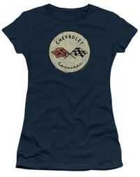 Chevy Juniors Shirt Corvette Old Vette Logo Navy Blue T-Shirt