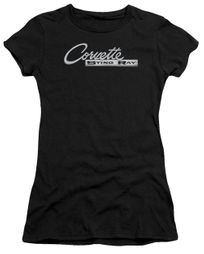 Chevy Juniors Shirt Corvette Sting Ray Chrome Logo Black T-Shirt