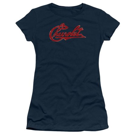 Chevy Juniors Shirt Distressed Script Navy T-Shirt