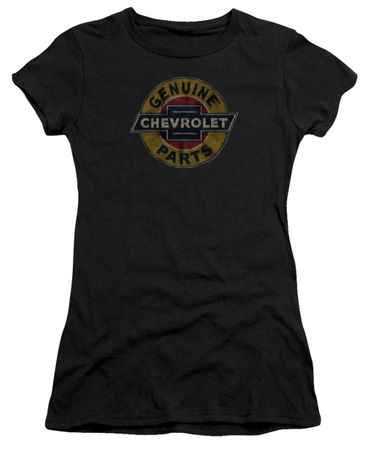 Chevy Juniors Shirt Genuine Parts Distressed Sign Black T-Shirt
