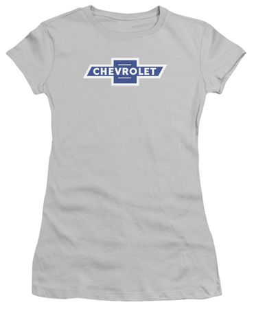 Chevy Juniors Shirt Vintage White Border Bowtie Silver T-Shirt