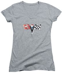 Chevy Juniors V Neck Shirt 2ND Gen Vette Nose Emblem Athletic Heather T-Shirt