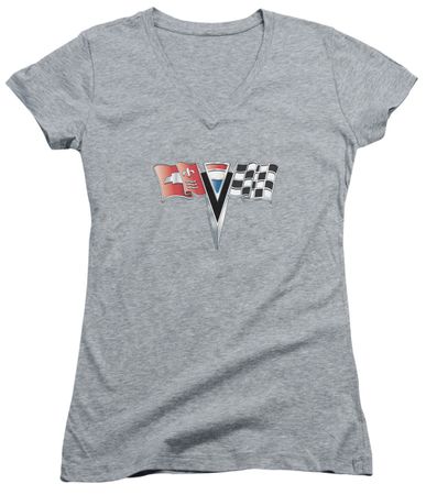Chevy Juniors V Neck Shirt 2ND Gen Vette Nose Emblem Athletic Heather T-Shirt