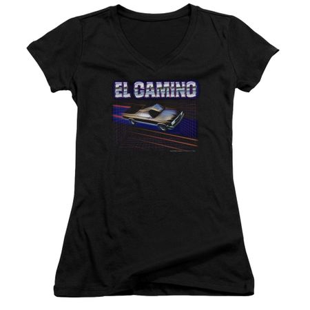 Chevy Juniors V Neck Shirt 85 El Camino Black T-Shirt