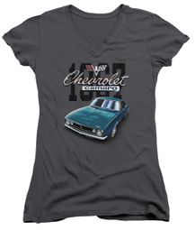 Chevy Juniors V Neck Shirt Blue Classic Camaro Charcoal T-Shirt