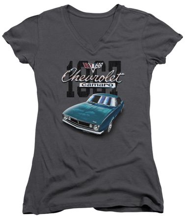 Chevy Juniors V Neck Shirt Blue Classic Camaro Charcoal T-Shirt