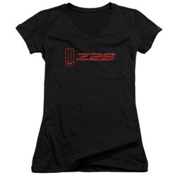 Chevy Juniors V Neck Shirt Camaro Z28 Logo Black T-Shirt