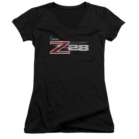 Chevy Juniors V Neck Shirt Camaro Z28 Logo Black T-Shirt