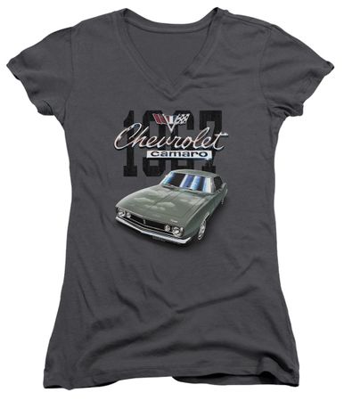 Chevy Juniors V Neck Shirt Chevrolet 1967 Classic Camaro Charcoal T-Shirt