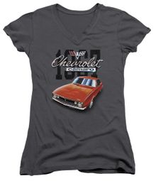 Chevy Juniors V Neck Shirt Chevrolet 1967 Red Classic Camaro Charcoal T-Shirt