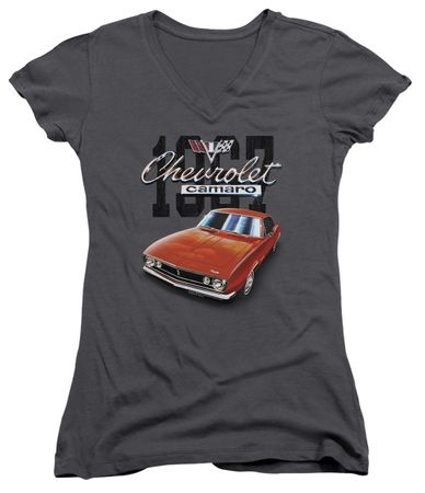 Chevy Juniors V Neck Shirt Chevrolet 1967 Red Classic Camaro Charcoal T-Shirt