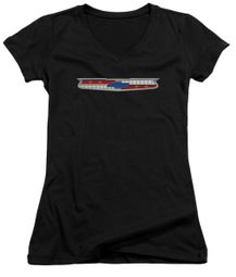 Chevy Juniors V Neck Shirt Chevrolet 56 Bel Air Emblem Black T-Shirt