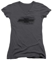 Chevy Juniors V Neck Shirt Chevrolet Bowtie Tire Tread Charcoal T-Shirt