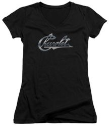 Chevy Juniors V Neck Shirt Chevrolet Script Black T-Shirt Chevy Juniors V Neck Shirt Chevrolet Script Black T-Shirt