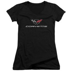 Chevy Juniors V Neck Shirt Corvette Emblem Black T-Shirt Chevy Juniors V Neck Shirt Corvette Emblem Black T-Shirt