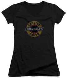 Chevy Juniors V Neck Shirt Genuine Parts Distressed Sign Black T-Shirt