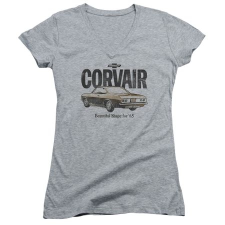 Chevy Juniors V Neck Shirt Retro Corvair Sports Grey T-Shirt