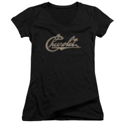 Chevy Juniors V Neck Shirt Script Black T-Shirt