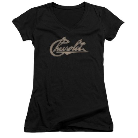 Chevy Juniors V Neck Shirt Script Black T-Shirt