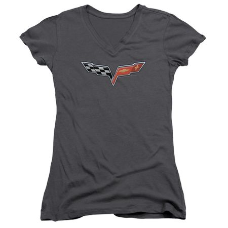 Chevy Juniors V Neck Shirt Vette Logo Charcoal T-Shirt