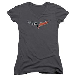 Chevy Juniors V Neck Shirt Vette Logo Charcoal T-Shirt