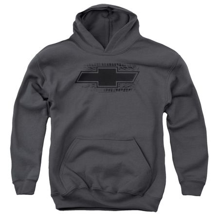 Chevy Kids Hoodie Chevrolet Bowtie Tire Tread Charcoal Youth Hoody