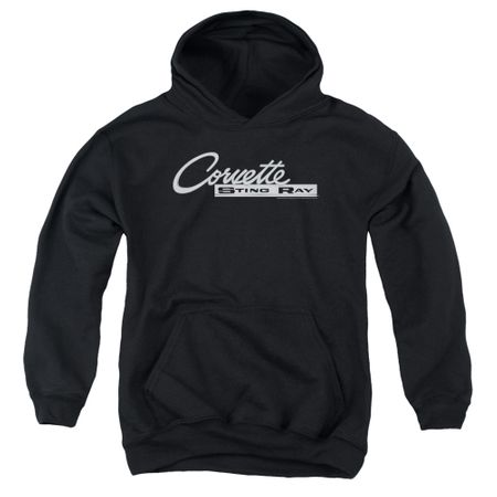 Chevy Kids Hoodie Corvette Sting Ray Chrome Logo Black Youth Hoody