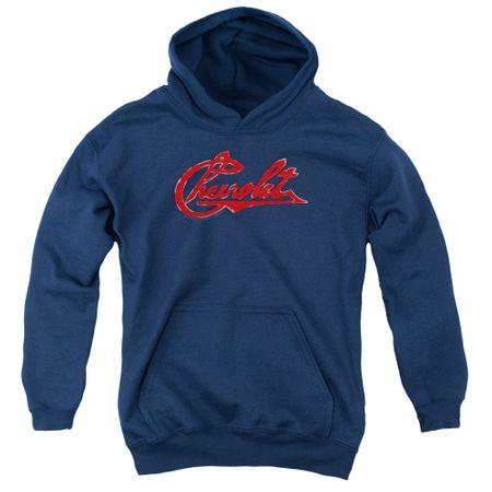 Chevy Kids Hoodie Distressed Script Navy Youth Hoody