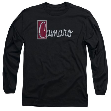 Chevy Long Sleeve Shirt Camaro Chrome Script Black Tee T-Shirt