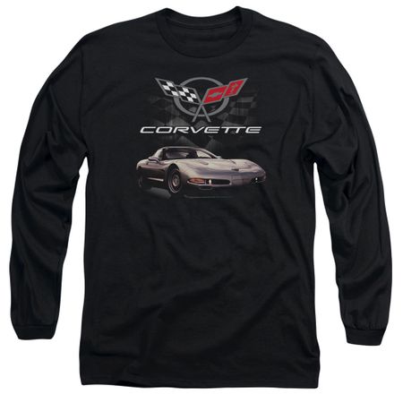 Chevy Long Sleeve Shirt Corvette Checkered Past Black Tee T-Shirt