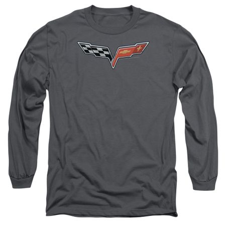 Chevy Long Sleeve Shirt Vette Logo Charcoal Tee T-Shirt