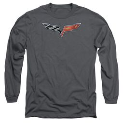 Chevy Long Sleeve Shirt Vette Logo Charcoal Tee T-Shirt